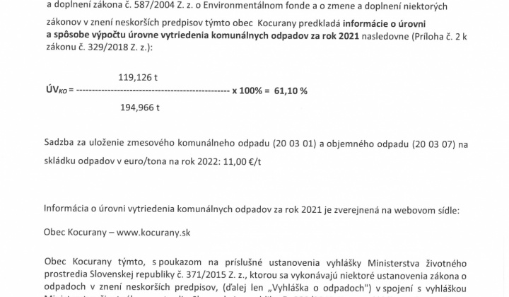 1. fotografia fotogalérie Nakladanie s odpadmi / Výpočet miery triedenia za rok 2021 - foto