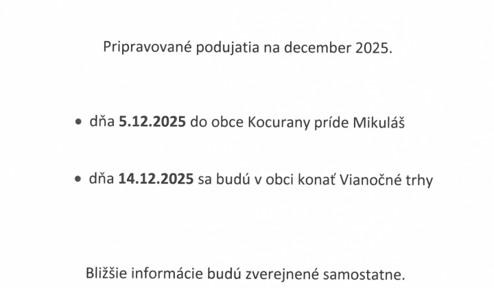 1. fotografia fotogalérie Aktuality / Čo pripravujeme na december 2025 - foto
