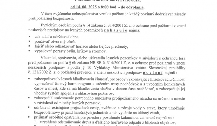 1. fotografia fotogalérie Aktuality / Čas zvýšeného nebezpečenstva vzniku požiaru - foto