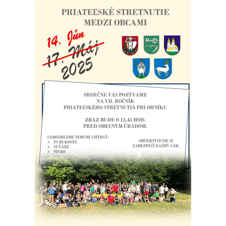 Priateľské stretnutie medzi obcami - zmena termínu
